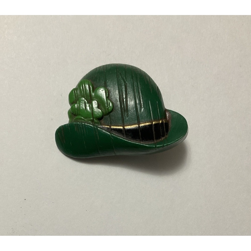 St. Patrick's Day Brooch Hallmark Green 3 Leaf Clover Hat Lapel Pin Shamrock